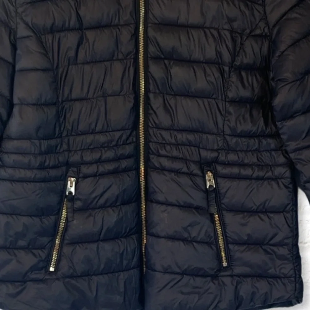 Collection Pimkie Black Nylon Puffer Jacket with Gold Zippers Size Large - Picture 9 of 11